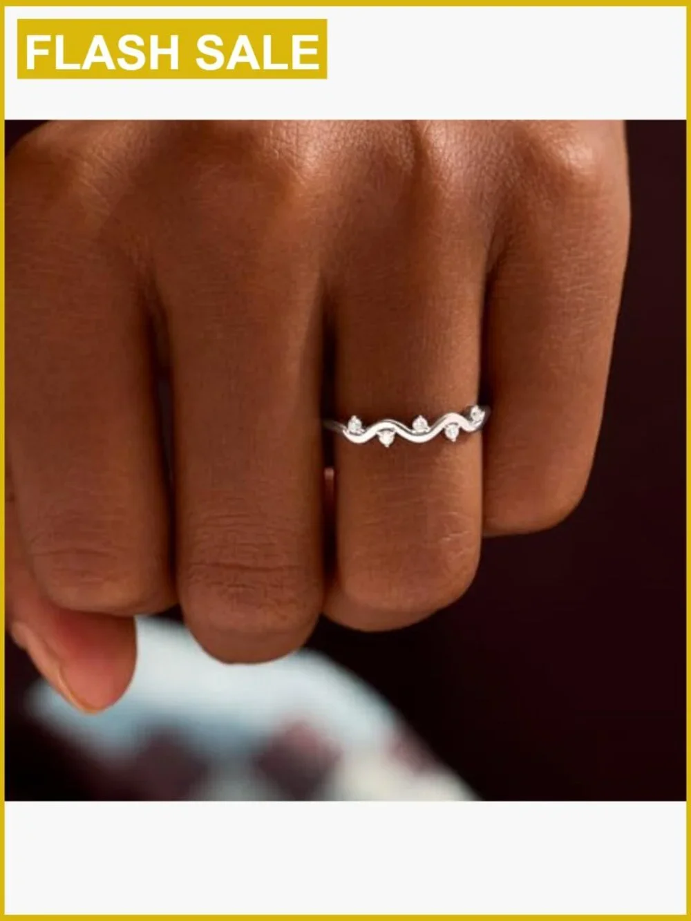 925 Sterling Silver Wave Stackable Ring, Cubic Zirconia, Midi & Pinky, Wedding